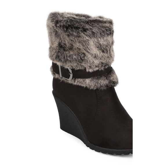 Refresh EB21 Women Fur Suede Almond Toe Buckle Wedge Boot