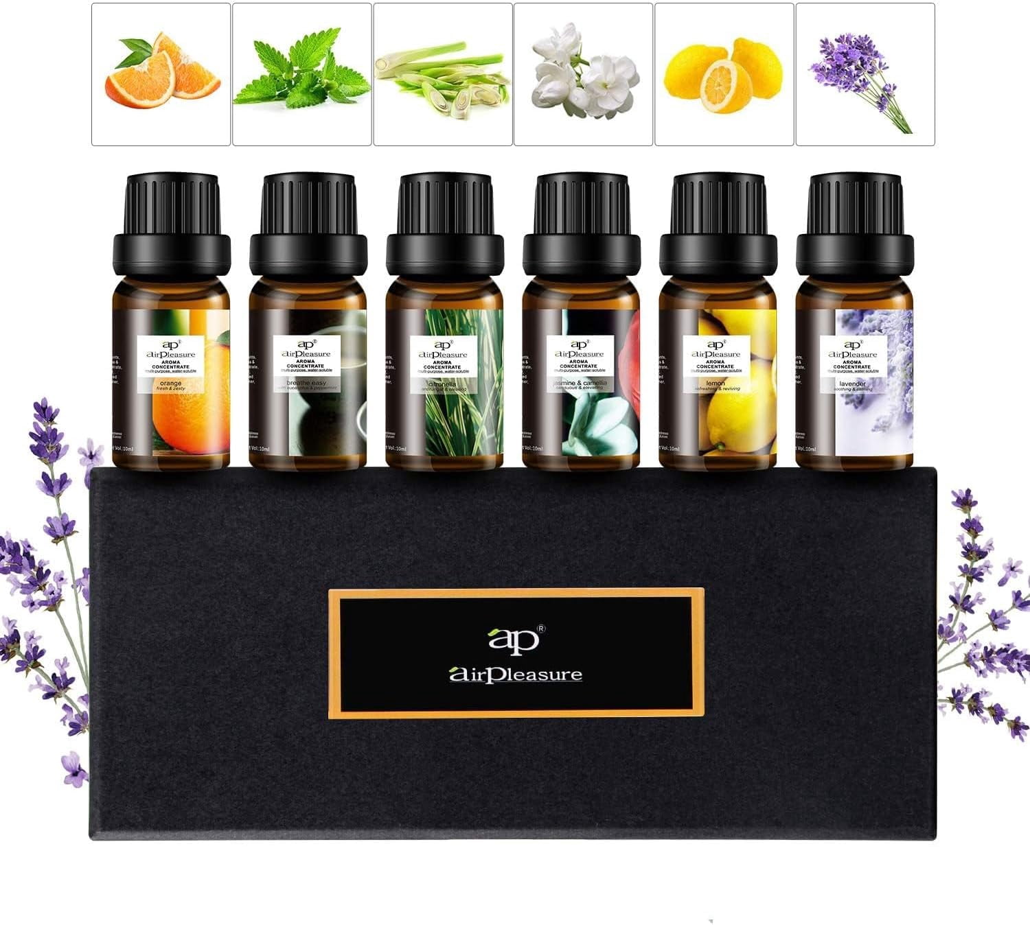 Refresh Essential Oils Set, 6x10ml Fragrance Oils Kit for Diffuser, Humidifier, Aromatherapy, Air Purifier - Orange, Breathe Easy, Citronella, Jasmine & Camellia, Lemon, Lavender
