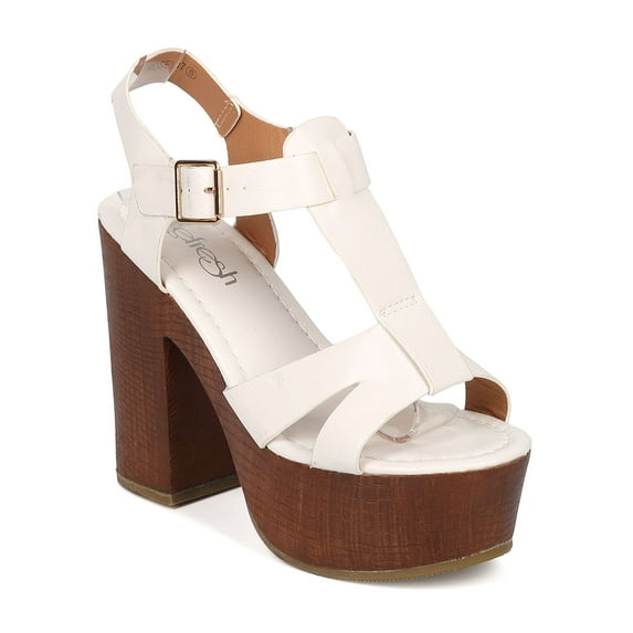 Refresh HA47 Women Leatherette Peep Toe T-Strap Platform Block Heel Sandal