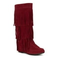 thumbnail image 1 of Refresh Jolin-02 Women Knee High Faux Suede Cascading Fringe Moccasin Boot, 1 of 6