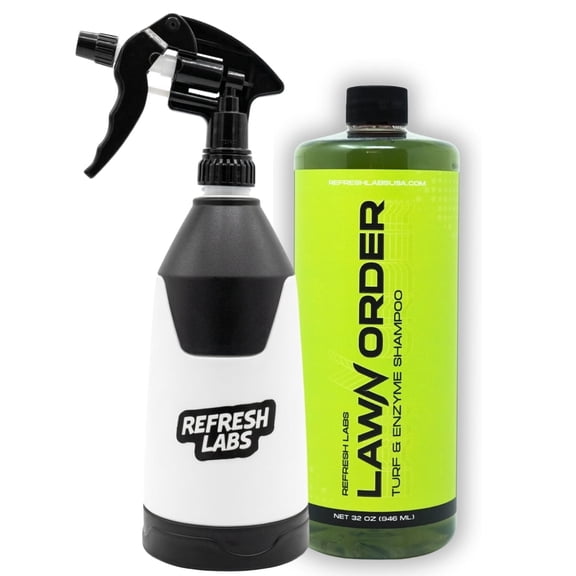 Refresh Labs LawN Order Artificial Turf Cleaner & Odor Eliminator – Enzyme Powered, Pet & Kid Safe, Removes Pet Mess Smells (360 Sprayer + 32 OZ)