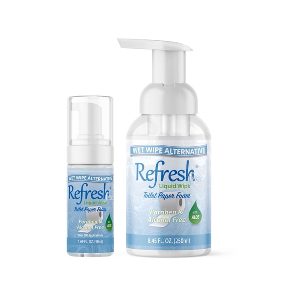 Refresh Liquid Wipe Free Toilet Paper Foam; Sensitive Skin Formula, Witch Hazel and Aloe, Light Natural Scent, 2 Count