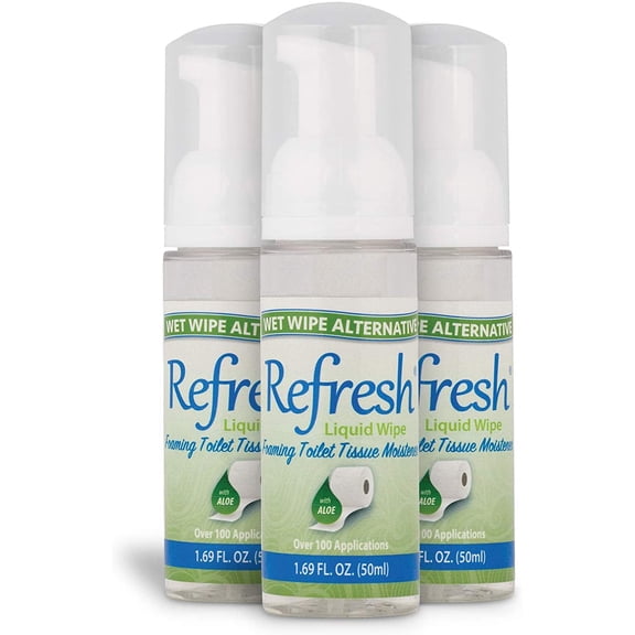 Refresh Liquid Wipe Toilet Paper Foam – Flushable Wet Wipe Alternative, Cleanses & Soothes with Witch Hazel & Aloe, Eco-Friendly, Septic & Plumbing Safe, 50 ml (1.69 oz) 3 Pack