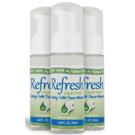 Refresh Liquid Wipe Toilet Paper Foam – Flushable Wet Wipe Alternative, Cleanses & Soothes with Witch Hazel & Aloe, Eco-Friendly, Septic & Plumbing Safe, 50 ml (1.69 oz) 3 Pack