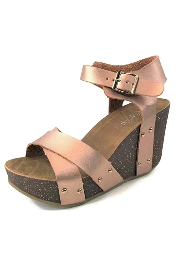 Mara-05 Rose Gold Fashion Ankle Strap Open Toe Wedge Heeled Sandals
