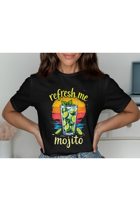 Refresh Me Mojito T Shirt Summer Drink Graphic Tee Fun Cocktail Print Shirt Casual Beachwear