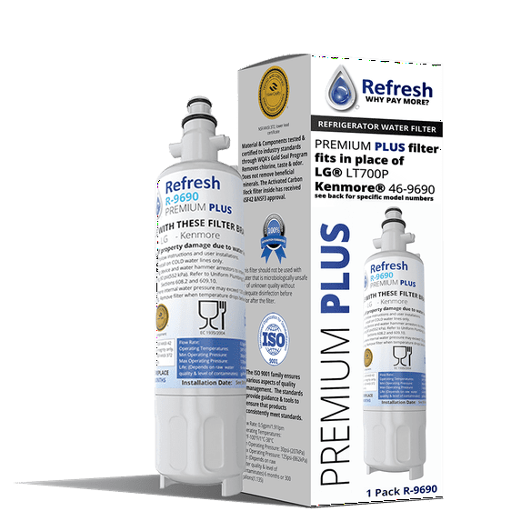 Refresh NSF-53 Premium Replacement Refrigerator Water Filter Compatible with Kenmore 46-9690, ADQ36006102 and LG LT700P, ADQ36006101 - Model R-9690Plus / R-9690Plus-S (1 Pack)