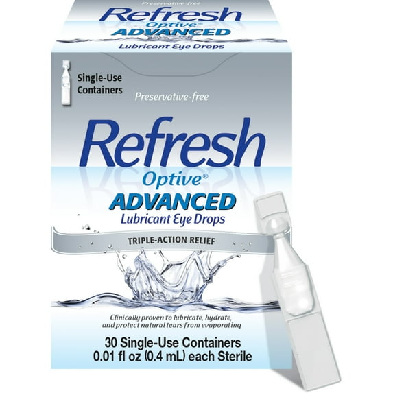 Refresh Optive Advanced PF Lubricant Eye Drops Preservative-Free Artificial Tears, 0.4 ml, 30 Count