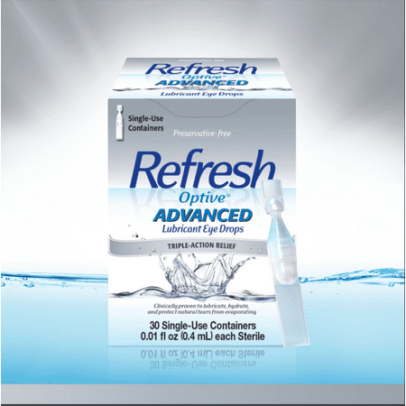 Refresh Optive Advanced Lubricant Eye Drops Preservative-Free Tears, 0.4 ml, 30 Count