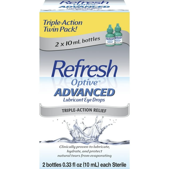 Refresh Optive Advanced Lubricant Eye Drops Artificial Tears, 20 ml, 2 Bottles