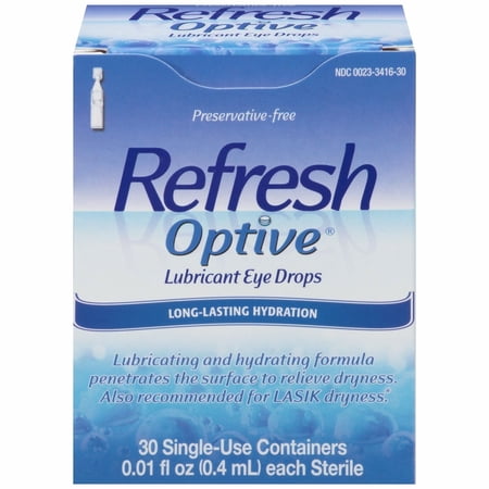 Refresh Optive Lubricant Eye Drops Long-Lasting Hydration Single Use Containers 30 ea (Pack of 4)