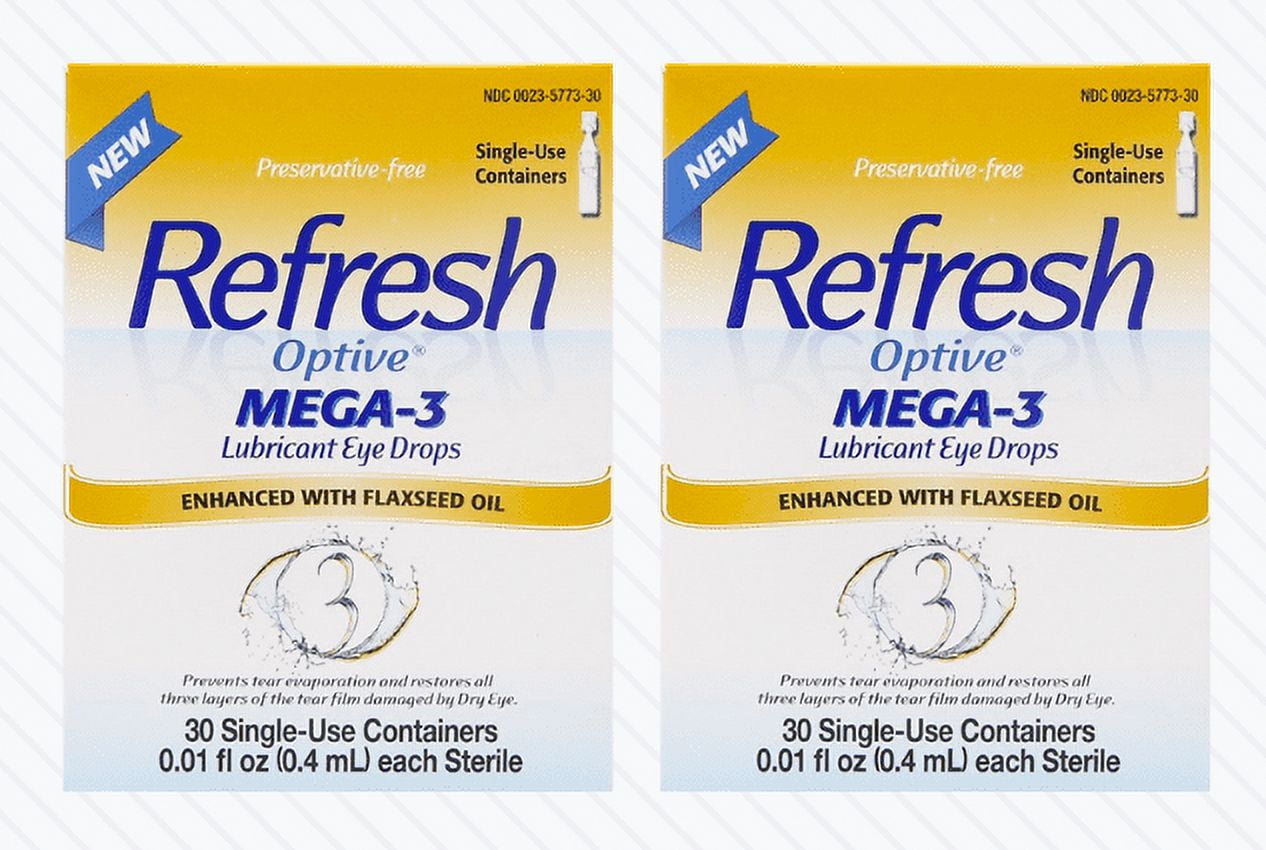 Refresh Optive Mega 3 Lubricant Eye Drops Non Preserved Tear Liquid Oil 60ct Vials Pack 6570