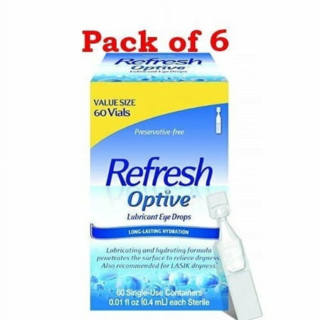 Refresh Optive Lubricant Eye Drops Non-Preserved Tears, 60 Single-Use Containers, 0.01 Oz (0.4 Ml), 6-Pack