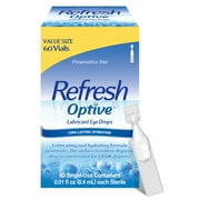 Refresh Optive Preservative-Free Artificial Tears Lubricant Eye Drops, 0.4 ml, 60 Count