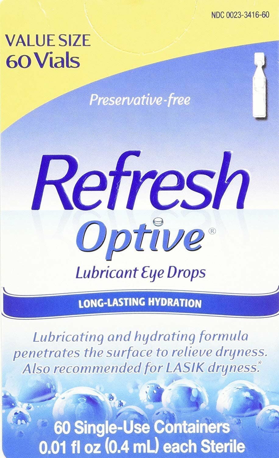 Refresh Optive Lubricant Eye Drops Single Use Vials Preservative Free 60 ct