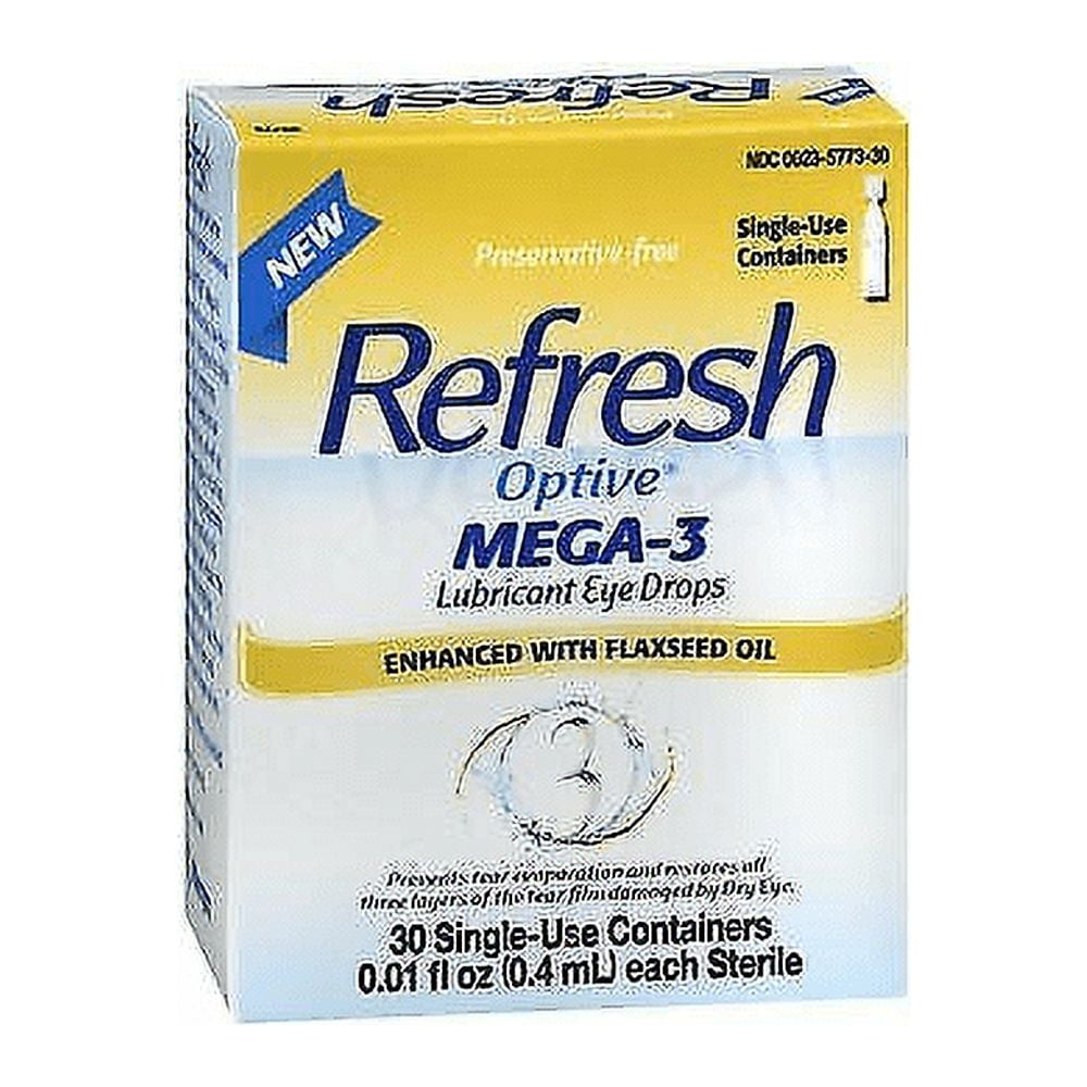 Refresh Optive Mega 3 Lubricant Eye Drops, Flaxseed Oil, 30 Vials, 6
