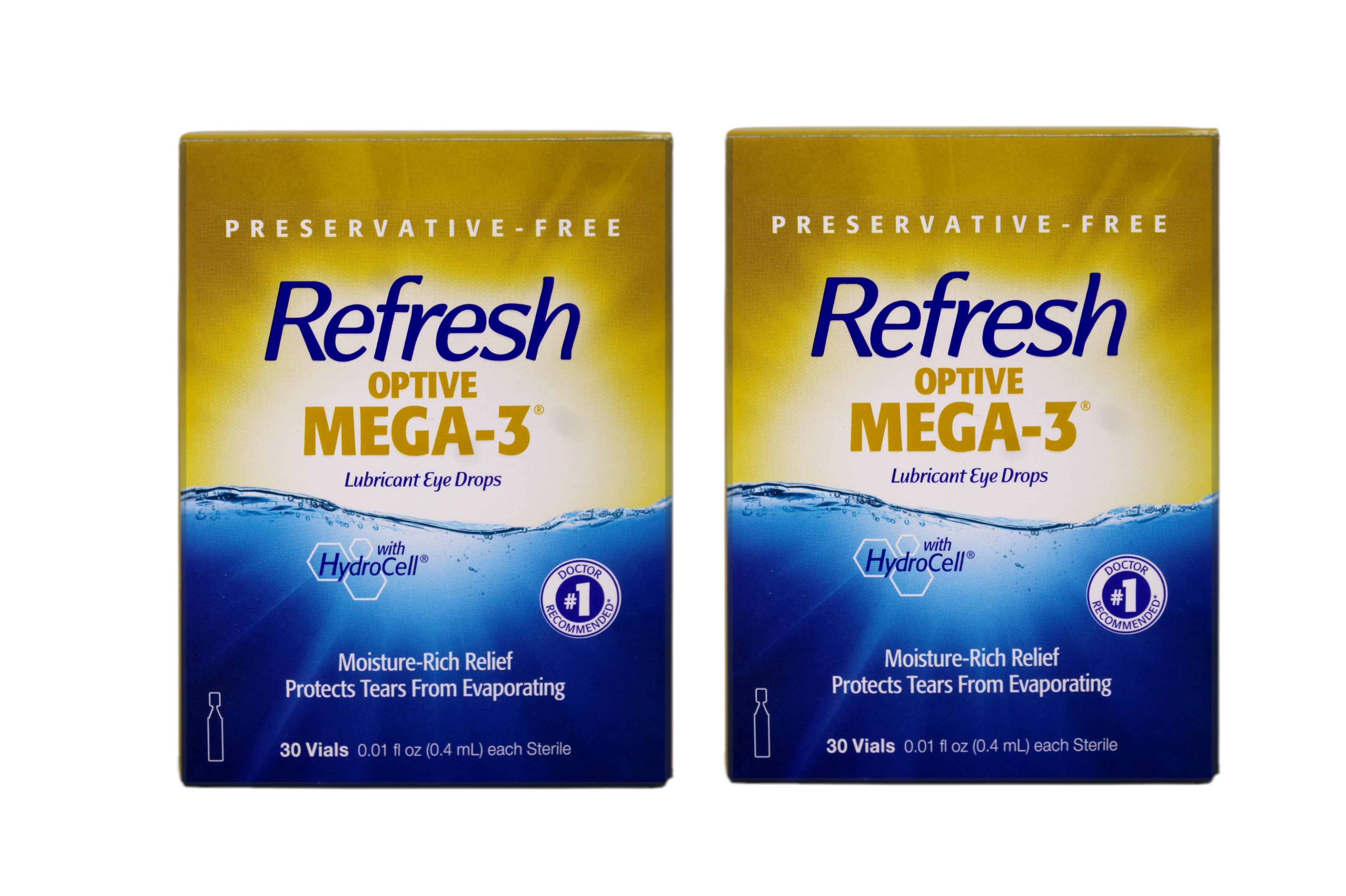 Refresh Optive Mega-3 Lubricant Eye Drops Preservative-Free 0.01 fl oz, 30 Vials - 2 Pack (Packaging may vary)