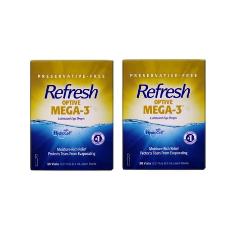 Refresh Optive Mega-3 Lubricant Eye Drops Preservative-Free 0.01 fl oz, 30 Vials - 2 Pack (Packaging may vary)