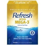 Refresh Optive Mega-3 Lubricant Eye Drops Preservative-Free Artificial Tears, 0.4 ml, 30 Count