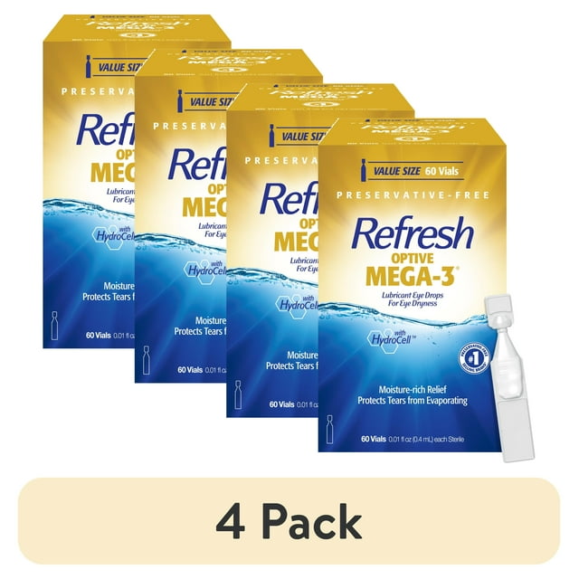 (4 pack) Refresh Optive Mega 3 Lubricant Eye Drops Preservative Free