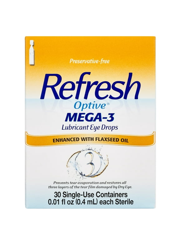 Refresh Optive Mega-3 Lubricant Eye Drops Preservative-Free Tears, 0.4 ml, 30 Count