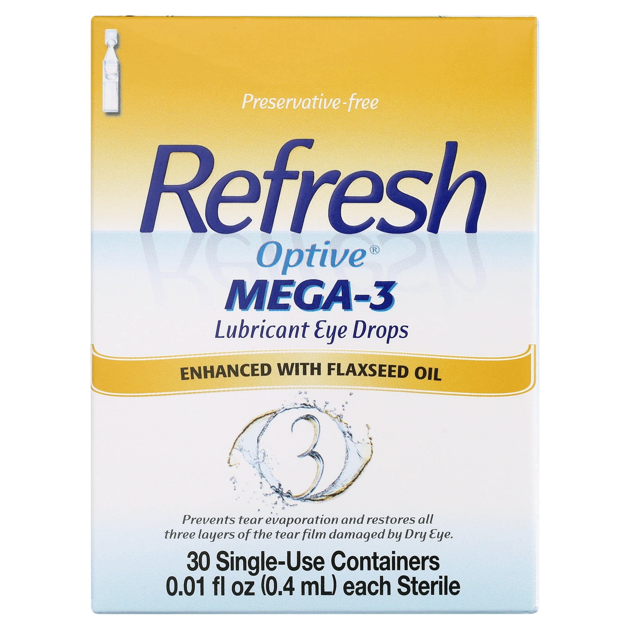 Refresh Optive Mega-3 Lubricant Eye Drops Preservative-Free Artificial Tears, 0.4 ml, 30 Count