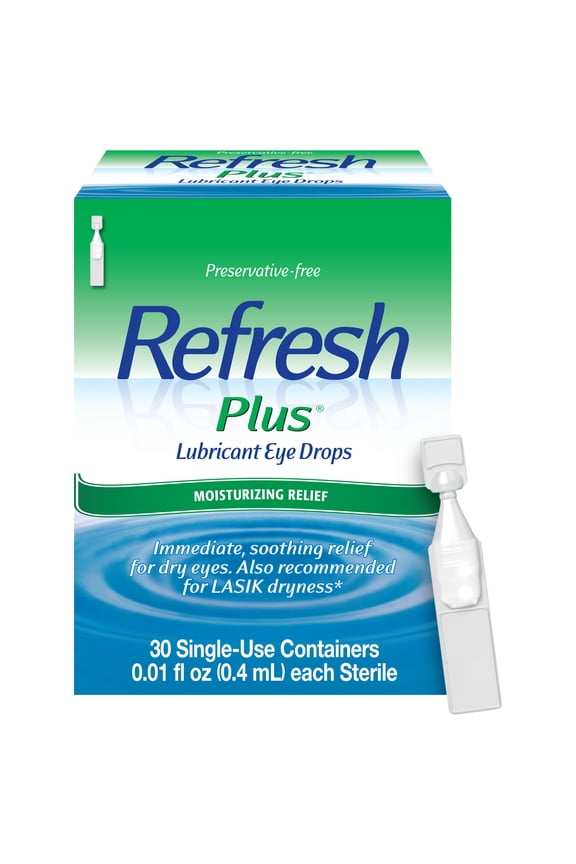 Plus Lubricant Eye Drops Preservative-Free Artificial Tears, 0.4 ml, 30 Count