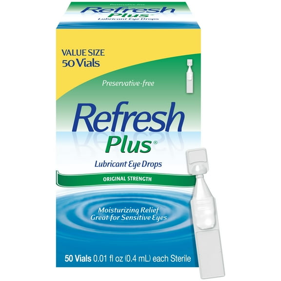 Refresh Plus Lubricant Eye Drops Preservative-Free Artificial Tears, 0.4 ml, 50 Count