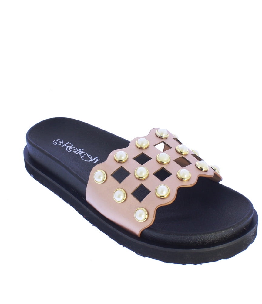 Refresh Purdy-01 Pearl Cutout Slide Sandal in Rosegold - Walmart.com