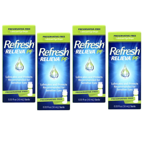 Refresh RELIEVA Preservative-Free Lubricant Eye Drops for Sensitive Eyes, 0.33 FL OZ (10 ml) - 4 Pack
