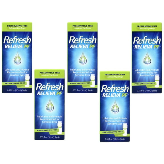 Refresh RELIEVA Preservative-Free Lubricant Eye Drops for Sensitive Eyes, 0.33 FL OZ (10 ml) - 5 Pack