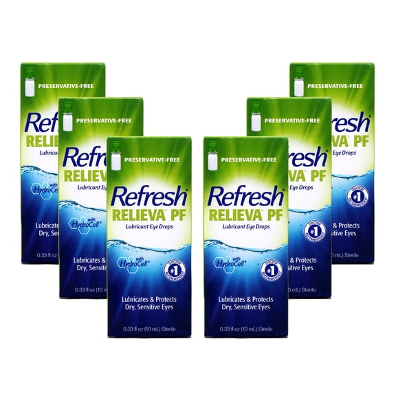 Refresh RELIEVA Preservative-Free Lubricant Eye Drops for Sensitive Eyes, 0.33 FL OZ (10 ml) - 5 Pack
