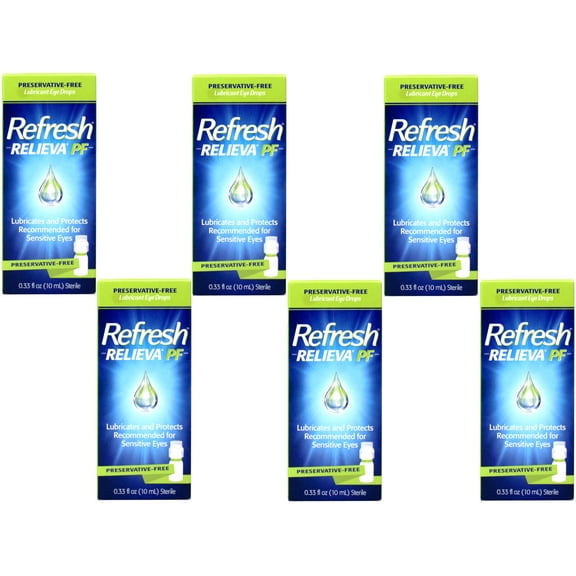 Refresh RELIEVA Preservative-Free Lubricant Eye Drops for Sensitive Eyes, 0.33 FL OZ (10 ml) - 6 Pack