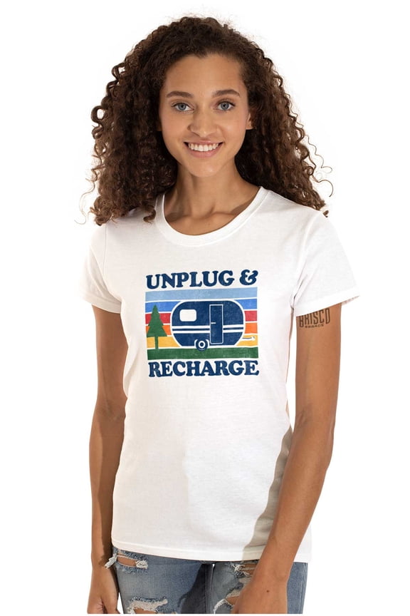 Refresh Recharge Outdoors Camp Lover Womens Slim Fit Graphic Tee Brisco Brands S