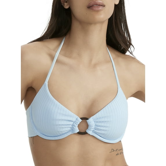 Sanctuary Swim CELESTE Refresh Ribbed O-Ring Halter Bikini Swim Top, US Large