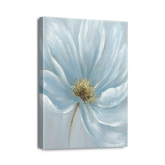 Refresh Your Space with Navy Blue Floral Wall Art Abstract Flower Painting on Vintage Gray Canvas, Stylish Bedroom or Bathroom Décor, High-Quality Print, 12X16 inches