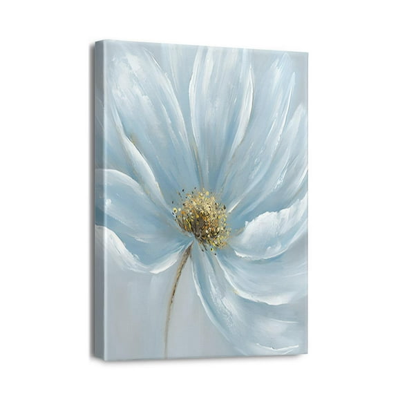 Refresh Your Space with Navy Blue Floral Wall Art Abstract Flower Painting on Vintage Gray Canvas, Stylish Bedroom or Bathroom Décor, High-Quality Print, 12X16 inches