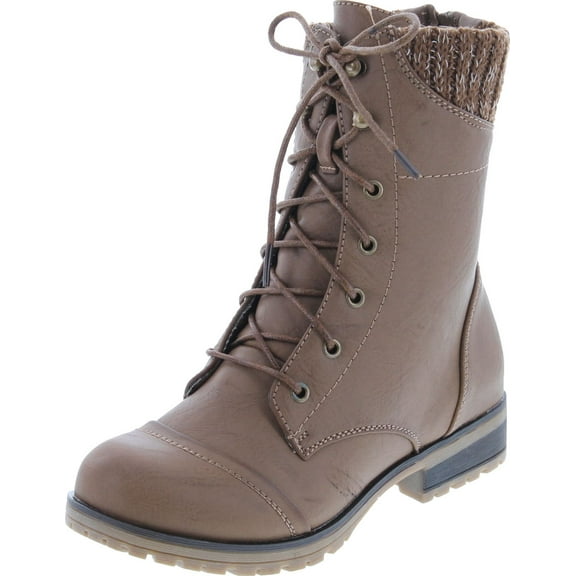 Refresh Womens Wynne-06 Combat Flat Style Lace Up Back Zipper Mid-Calf Bootie