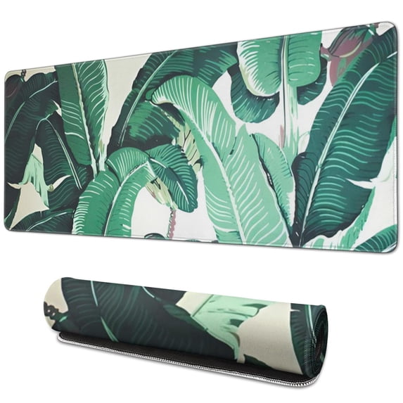 Refresh Your Workspace with XL Extended Large Mouse Pad - Teal Tropical Leaves Design, Waterproof, Non-Slip, Stitched Edge, Ideal for Gaming, Computer, Keyboard, Laptop - 31.5 x 11.8 Inch