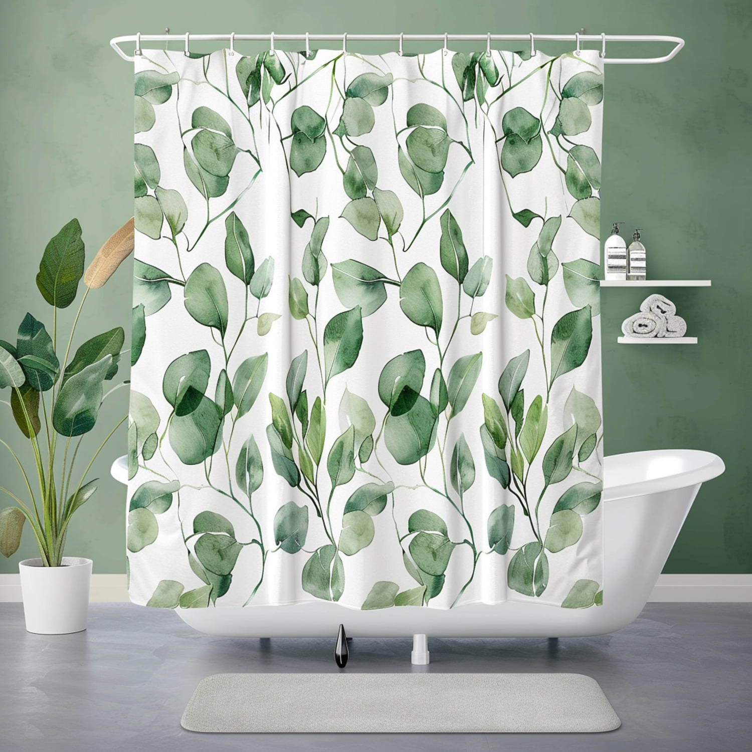 Refresh Your Bathroom with Eucalyptus Greenery Shower Curtain White