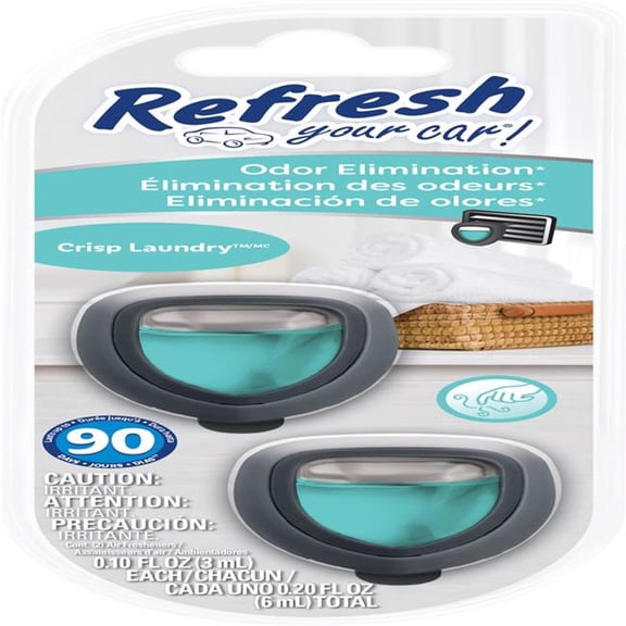 Refresh Your Car  0.1 oz Crisp Laundry Scent Mini Car Diffuser for Liquid - Pack of 2