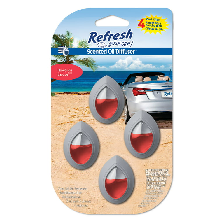 Refresh Your Car! Air Freshener (Hawaiian Escape Scent, 4 Pack) 