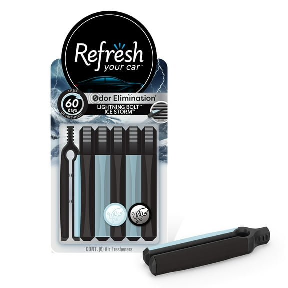 Refresh Your Car! Auto Vent Sticks (Lightning Bolt/Ice Storm Duel Scent, Pack of 6)