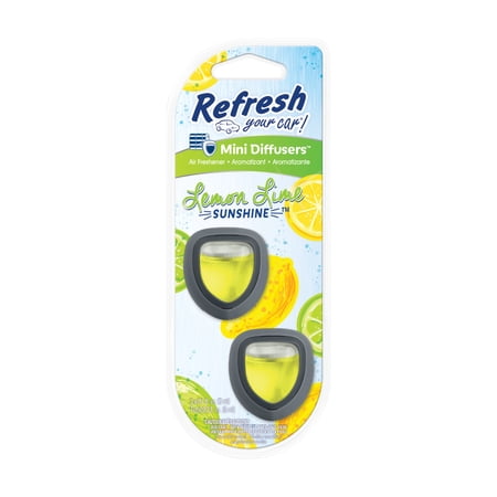 Refresh Your Car! Diffuser Air Freshener (Lemon Lime Sunshine Scent, 2 Pack)