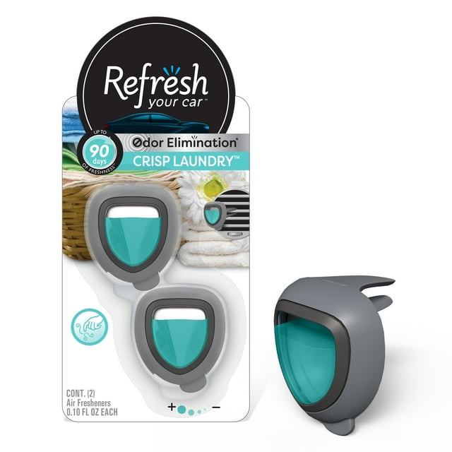 Refresh Your Car Mini Diffuser Air Freshener (Crisp Laundry Scent, 2 Pack)