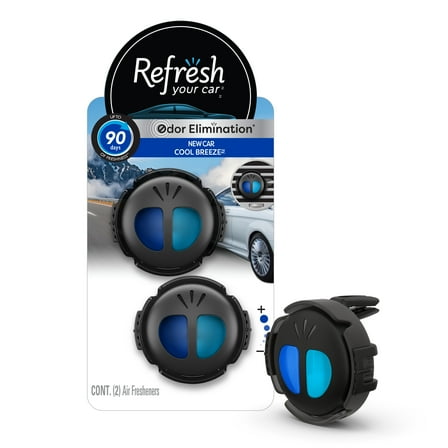 Refresh Your Car! Mini Diffuser Air Freshener (New Car/Cool Breeze Scent, 2 Pack)