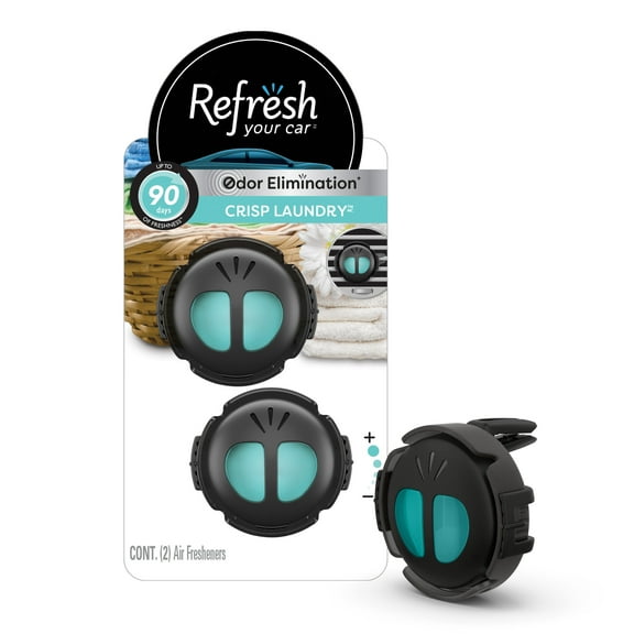 Refresh Your Car Mini Diffuser Car Air Fresheners, Crisp Laundry Scent, 2 Pack