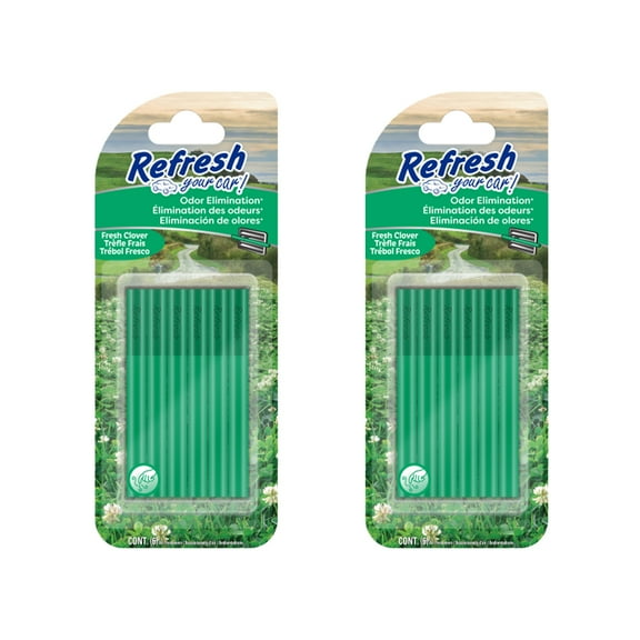 Refresh Your Car! Odor Eliminator and Car Air Freshener Round Vent Sticks 6-count, Fresh Clover, 2 Packs