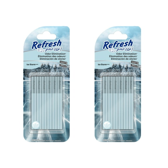 Refresh Your Car! Odor Eliminator and Car Air Freshener Round Vent Sticks 6-count, Ice Storm, 2 Packs