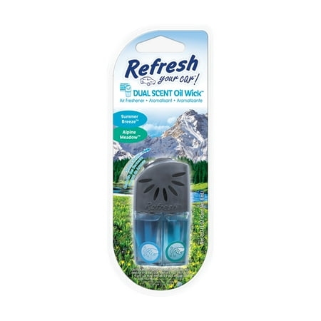 Refresh Your Car! Oil Wick Air Freshener (Alpine Meadow/Summer Breeze Scent, 1 Pack)